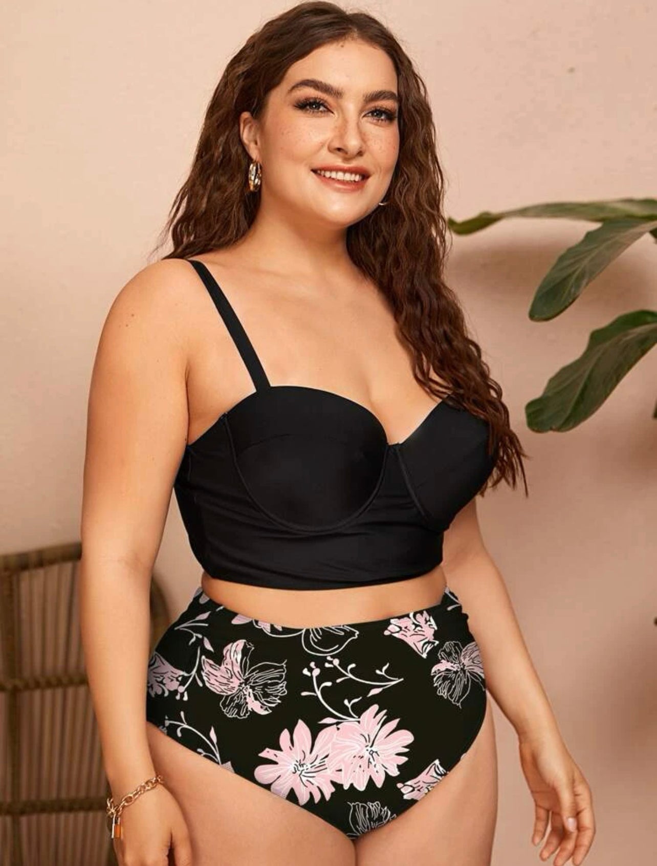 Plus Floral Push Up High Waisted Bikini Swimsuit