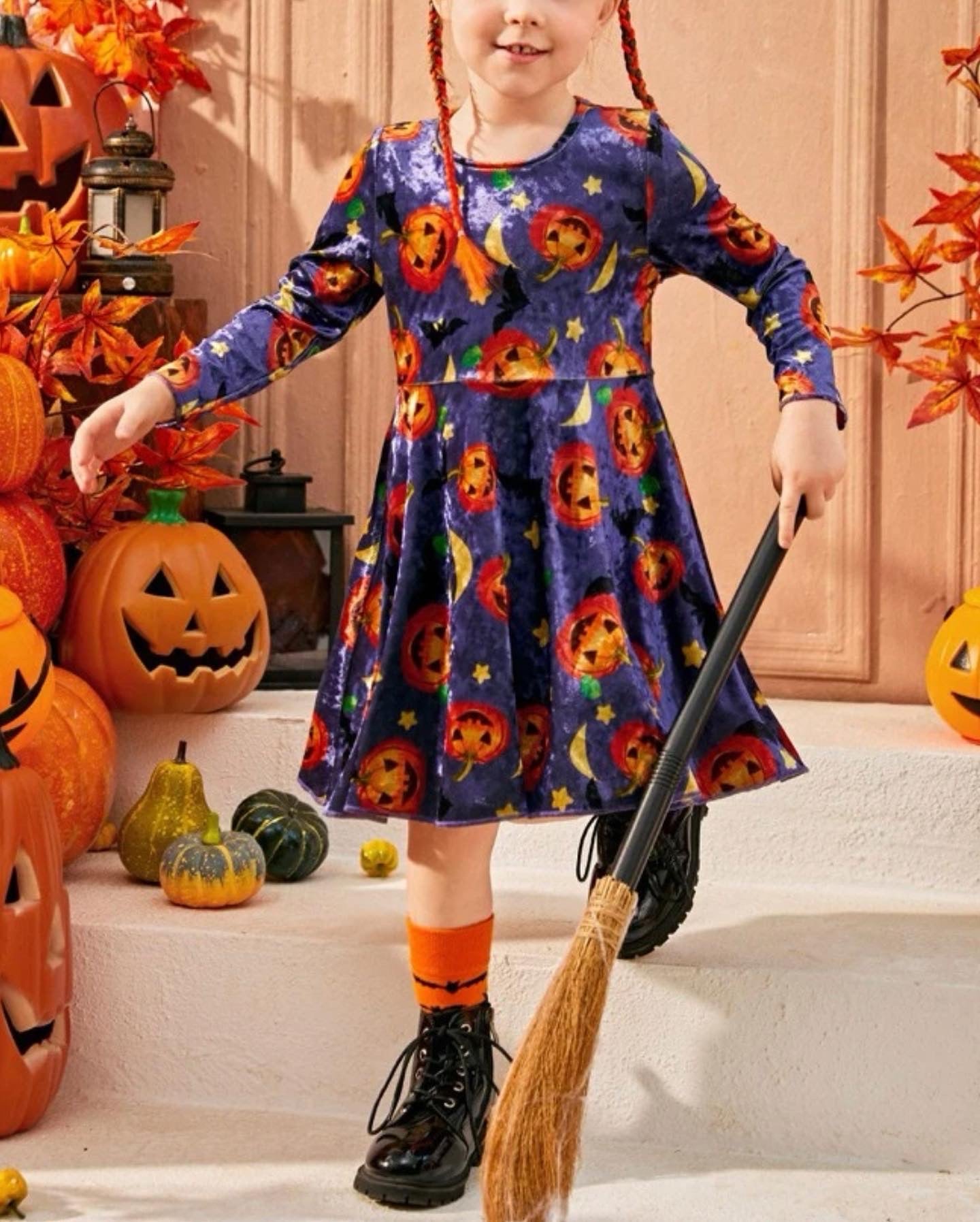 Toddler girls Halloween print velvet dress