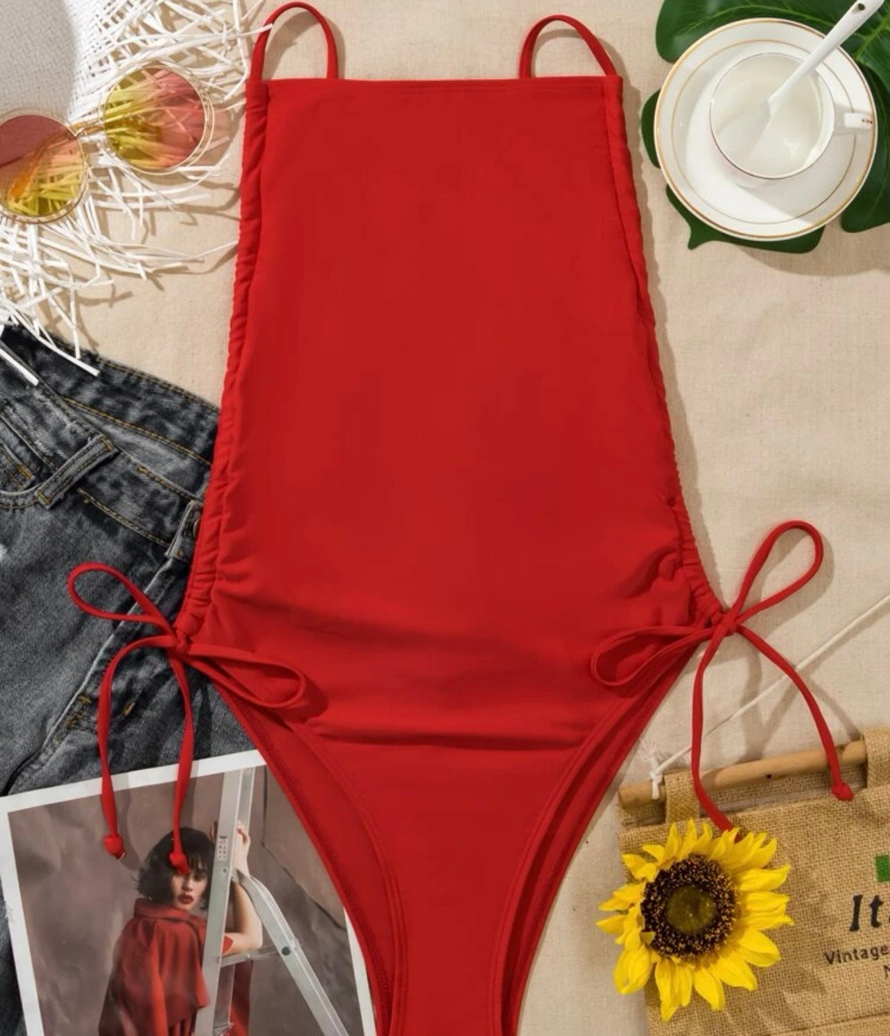 Ruched tie side one piece swimsuit