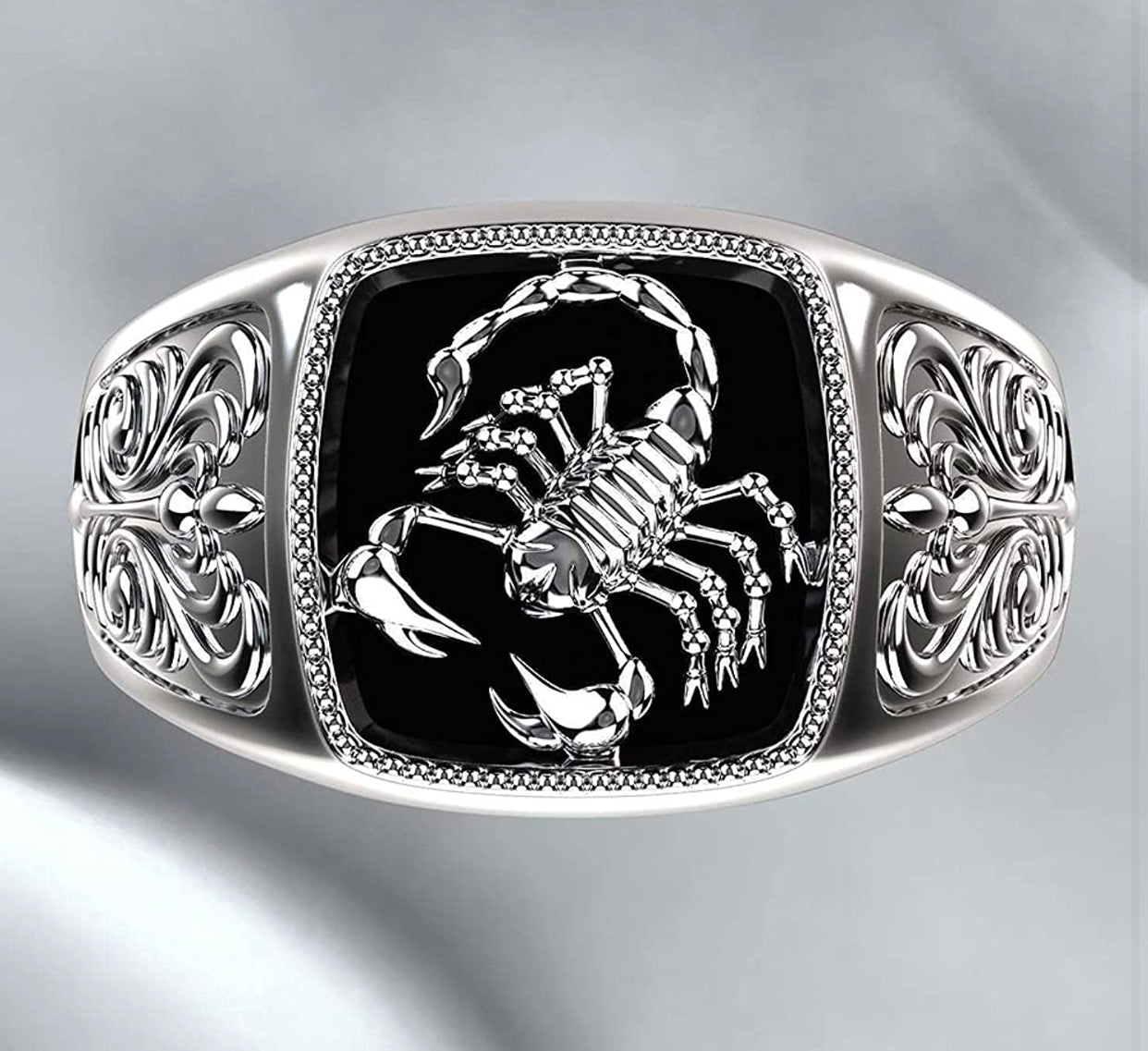 Scorpion Animal Engraved Rings for Men Women Statement Band Wide Chunky Square Vintage