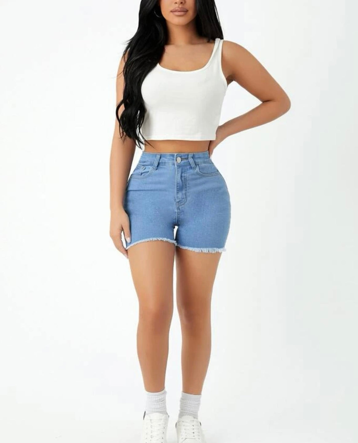 Petite washed raw hem denim shorts