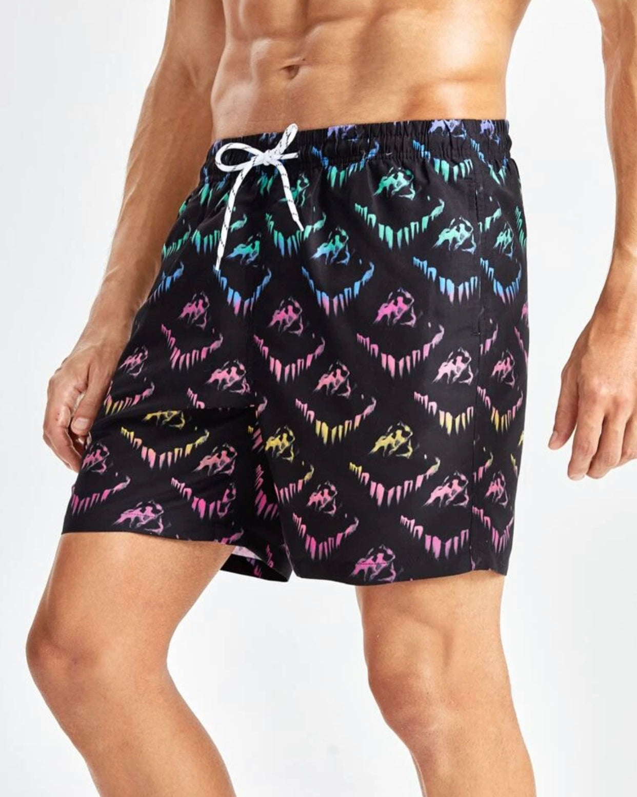 Men’s all over print drawstring waist swim trunks