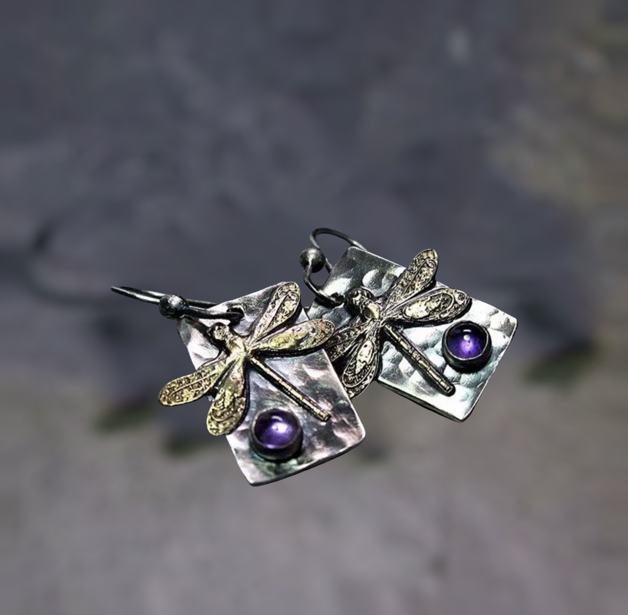 Purple Stone Retro Dragonfly Earrings Vintage Antique Bohemian Ethnic Wind Dragonfly Pattern Ladies Earring Holiday Jewelry Gift