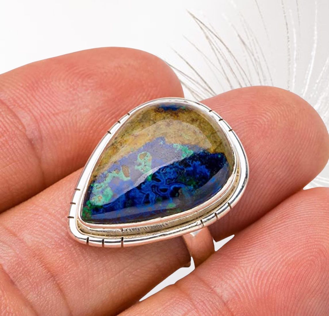 Natural Chrysocolla Handmade 925 Sterling Silver Ring