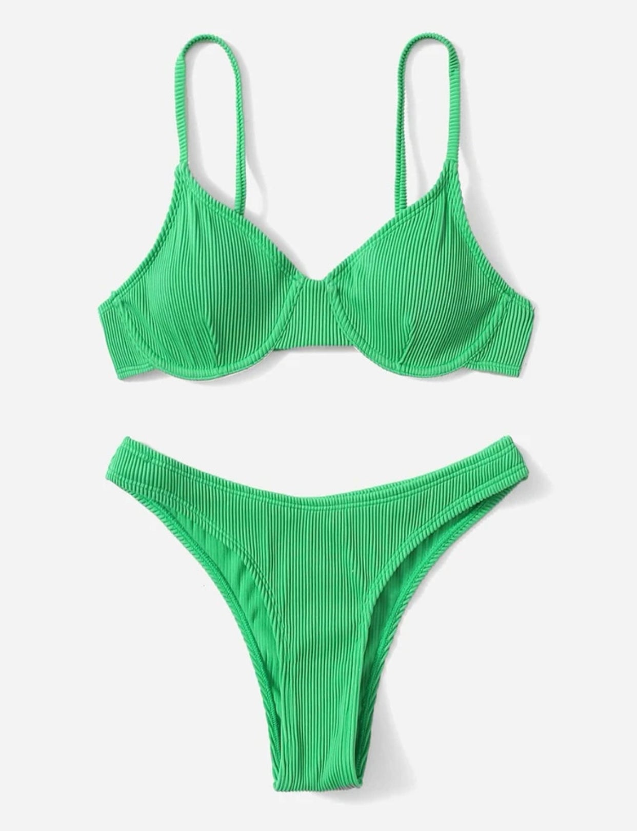 Green rib underwire high cut bikini swimsuit