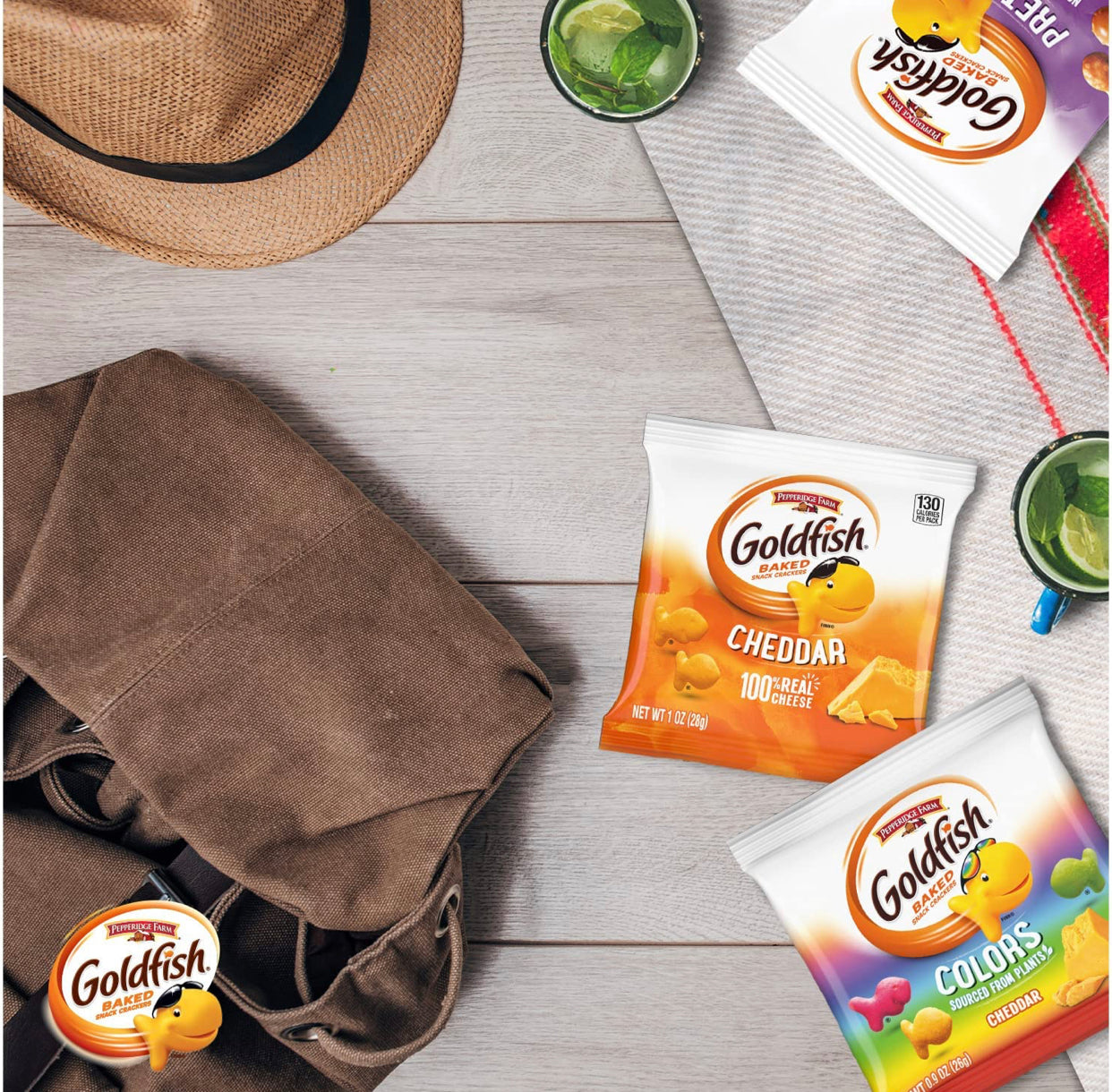 Goldfish Crackers Big Smiles with Cheddar, Colors, and Pretzel Crackers, Snack Packs, 30 CT Variety Pack Box