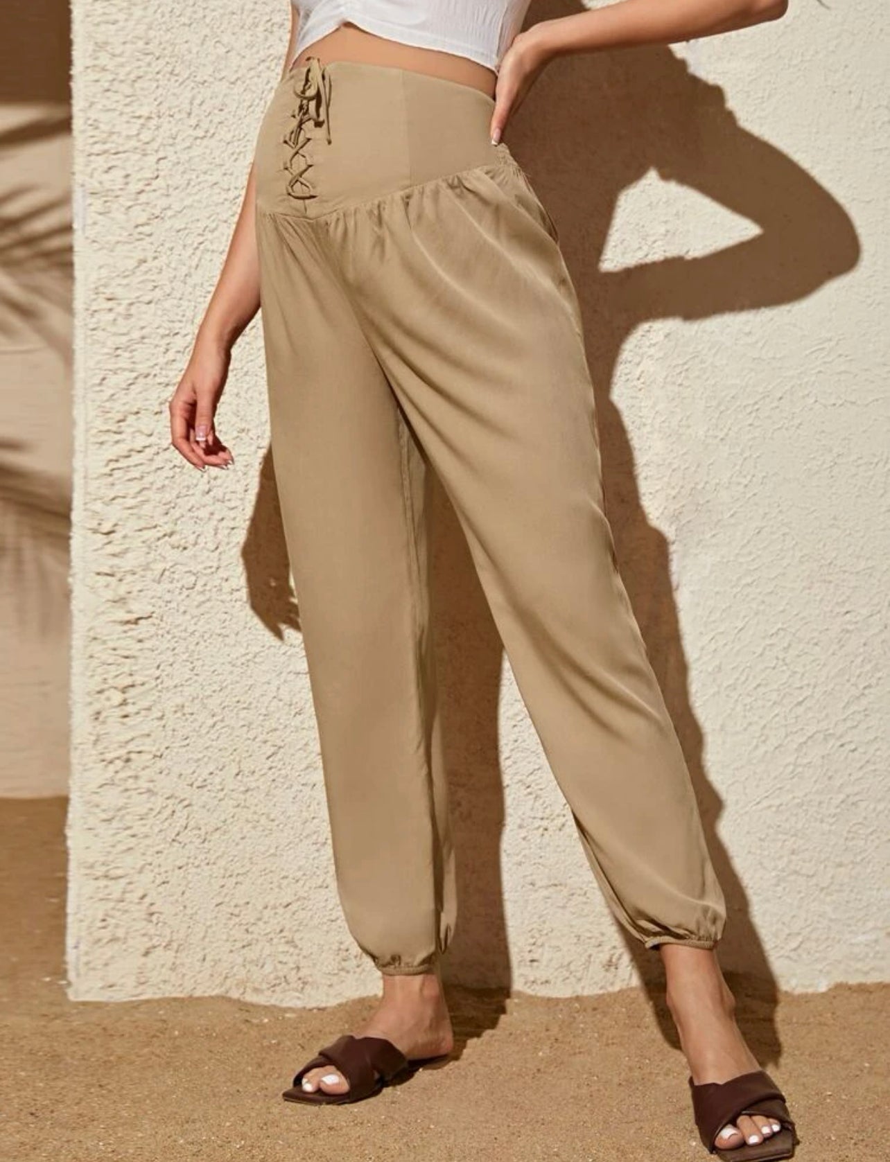 Maternity solid lace up pant
