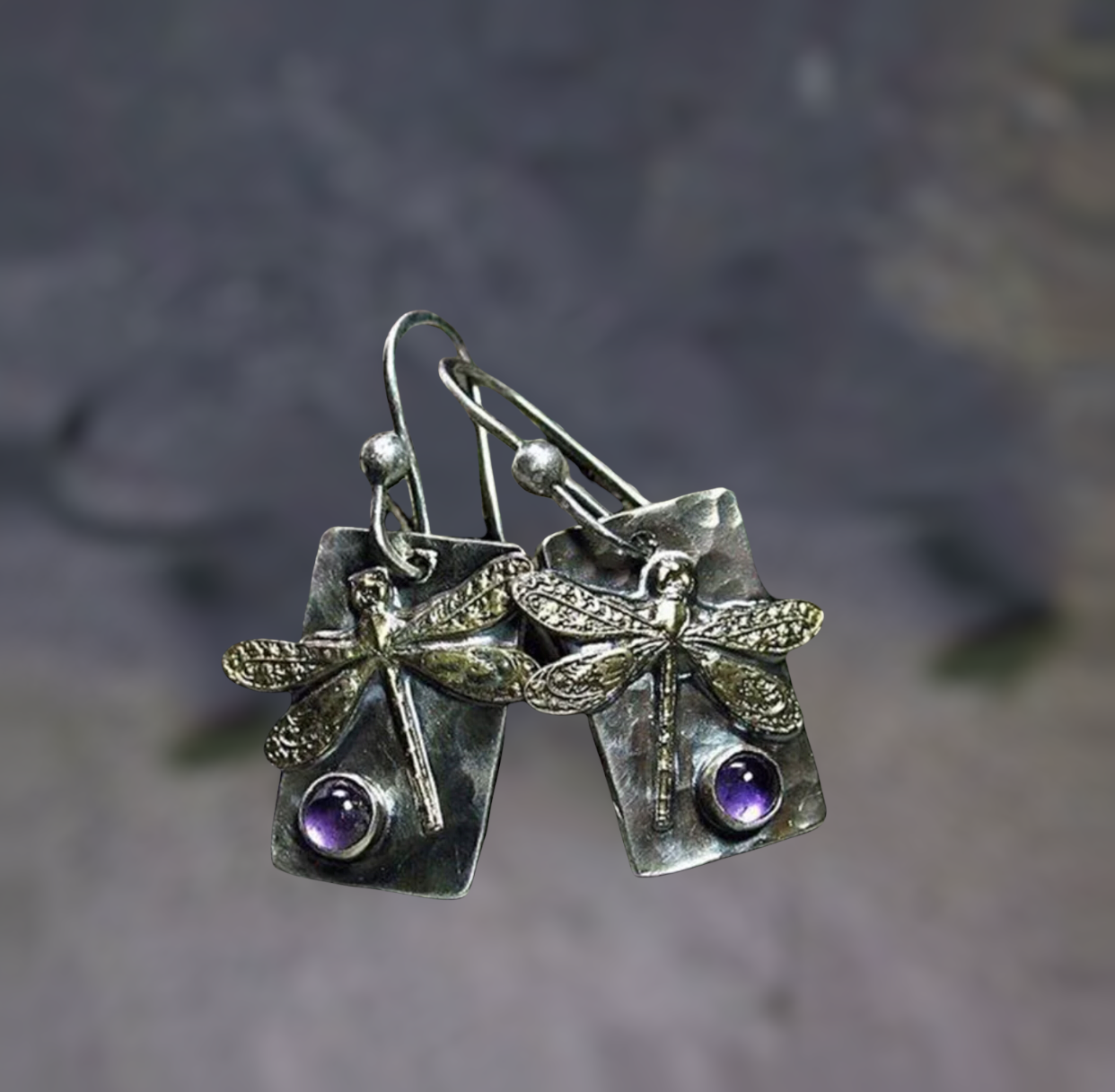 Purple Stone Retro Dragonfly Earrings Vintage Antique Bohemian Ethnic Wind Dragonfly Pattern Ladies Earring Holiday Jewelry Gift
