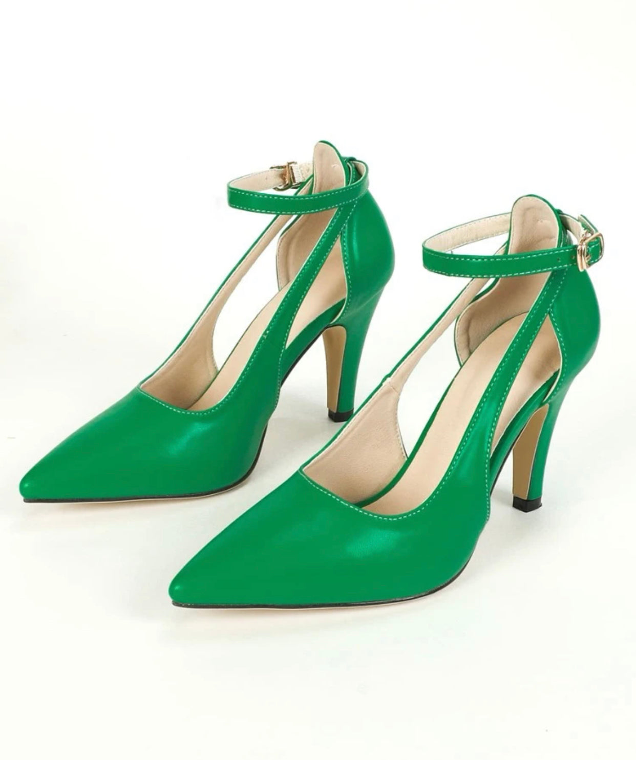 Point toe come heeled ankle strap pumps