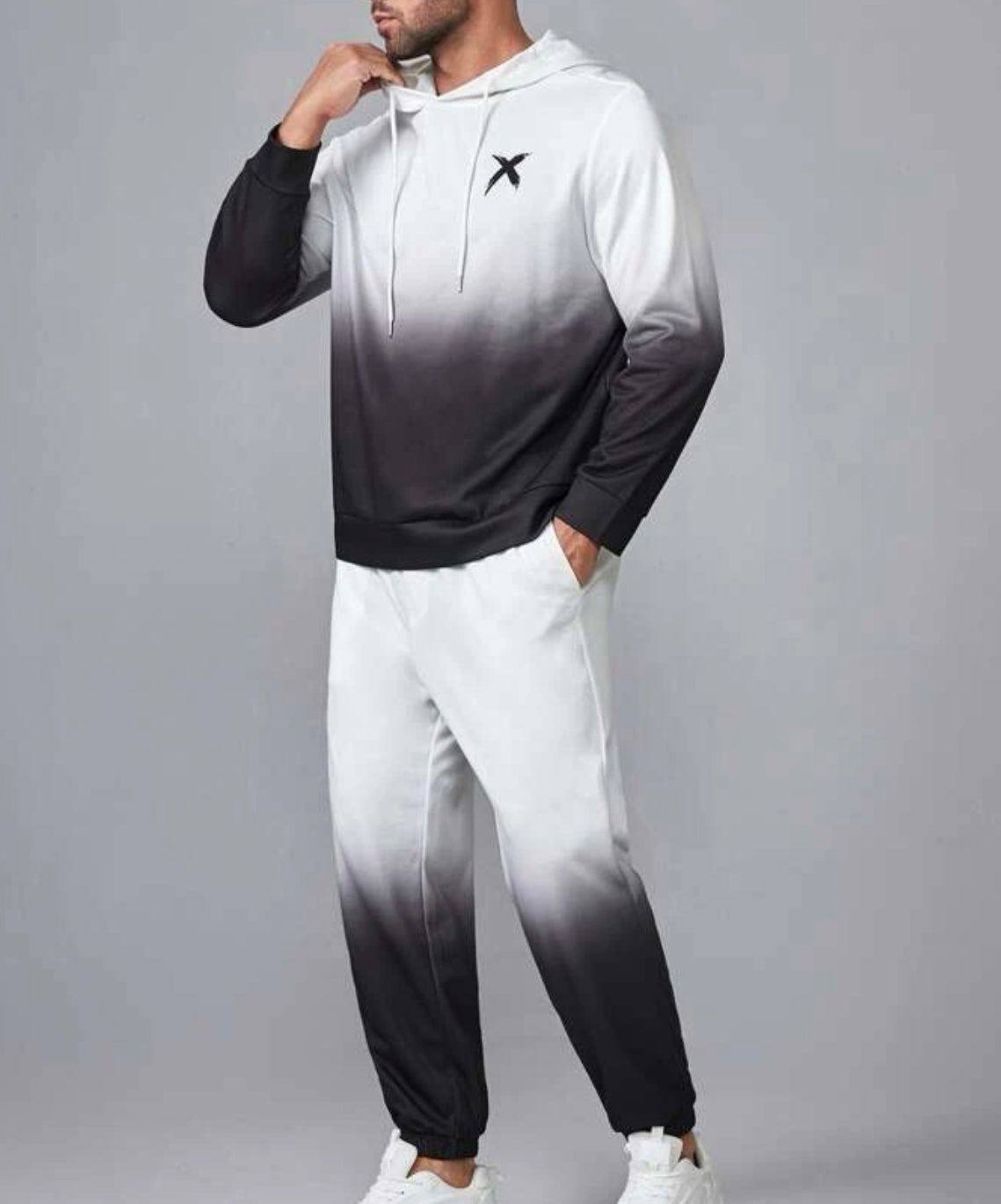 Extended sizes men ombre & graphic print sweatshirt and sweatpants set