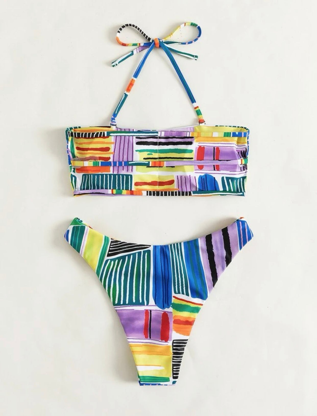 Striped halter bikini swimsuit
