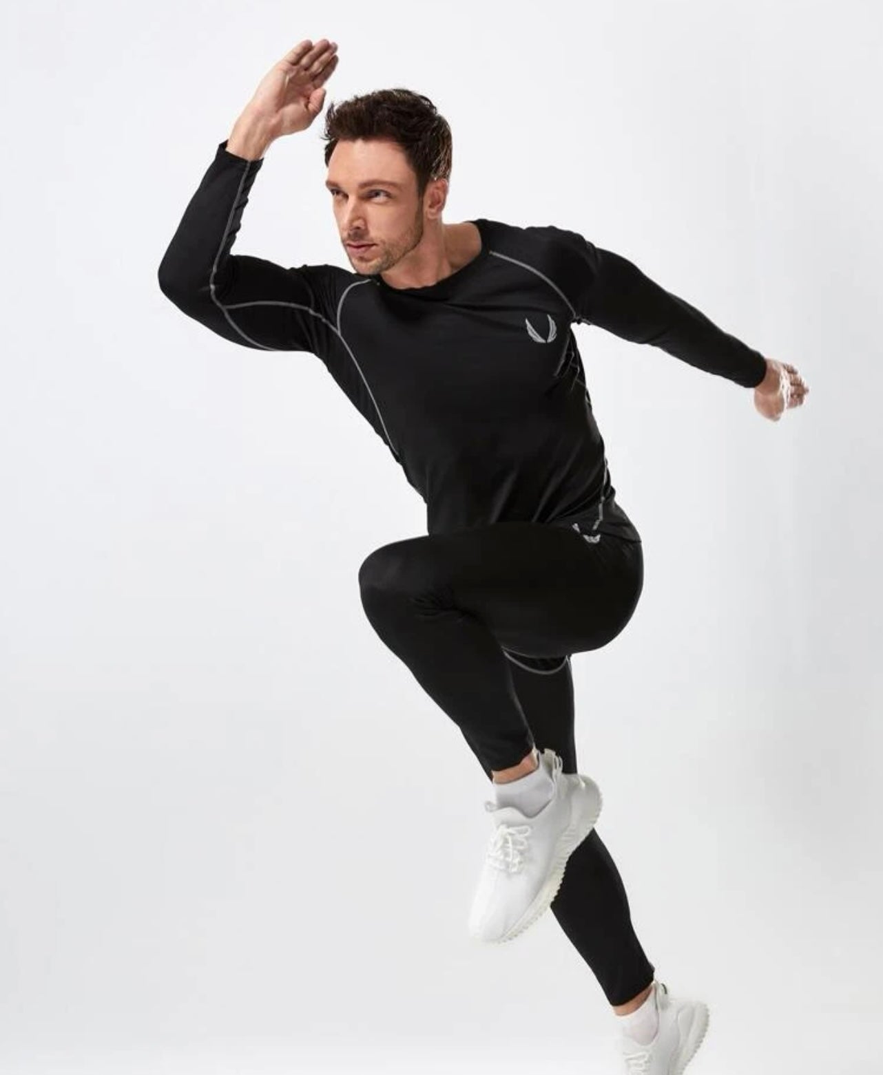 Men topstitching raglan sleeve skinny sports set