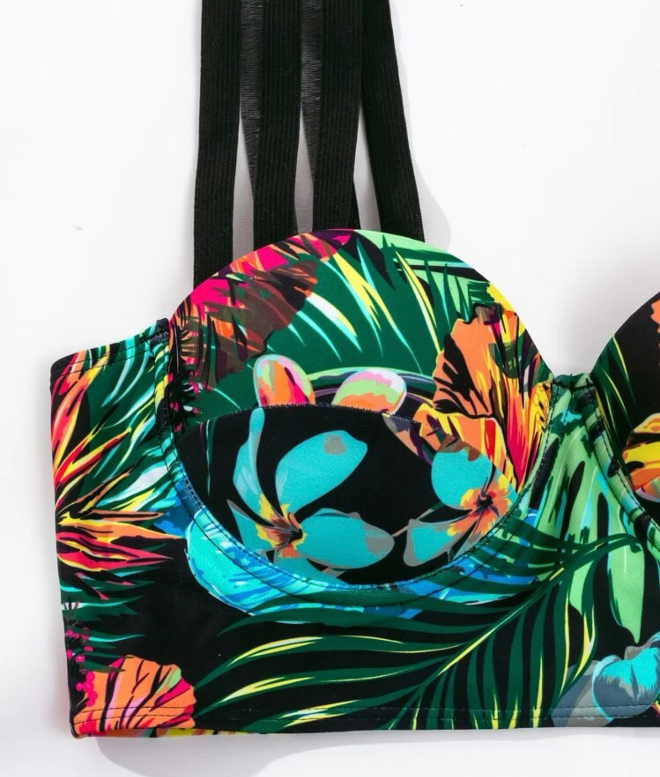 Tropical print push up bikini swimsuit