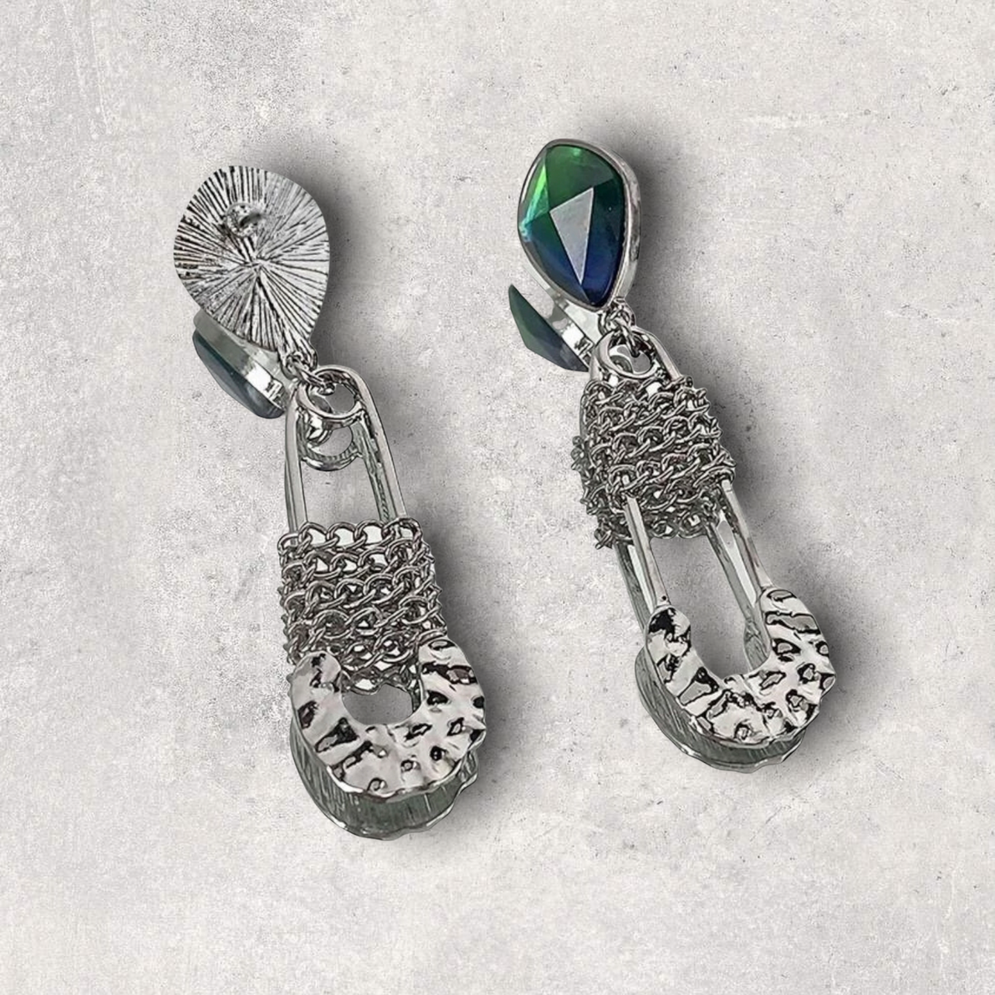 Safety pin design drop earrings