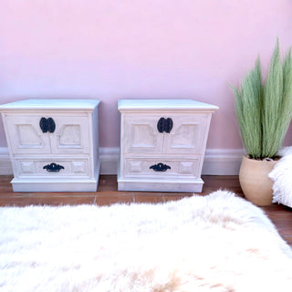 White & Black Refinished Real Wood Nightstands