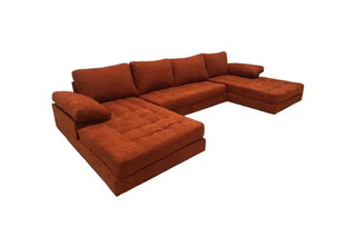 Burnt Orange Double Chaise Sectional Sofa, Linen