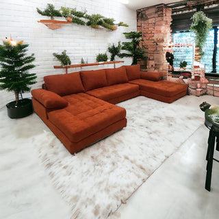 Burnt Orange Double Chaise Sectional Sofa, Linen