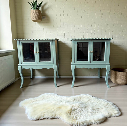 Elegant Cottage-Style Sage Cabinet/Nightstand Set