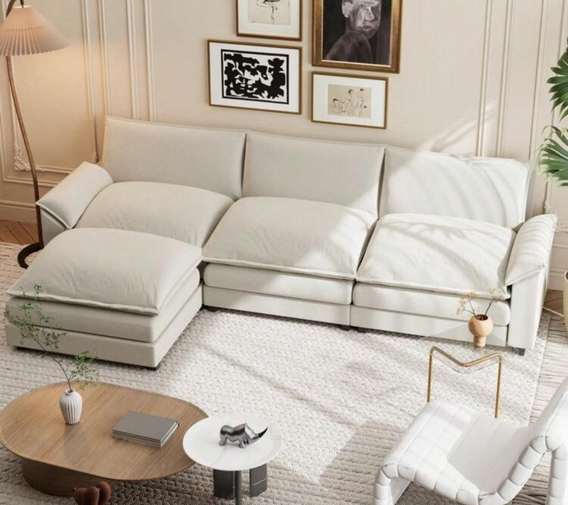 Sectional Sofa 3-Seat Movable Footrest Sofa L-Shaped Sofa With Reversible Toffee Chair