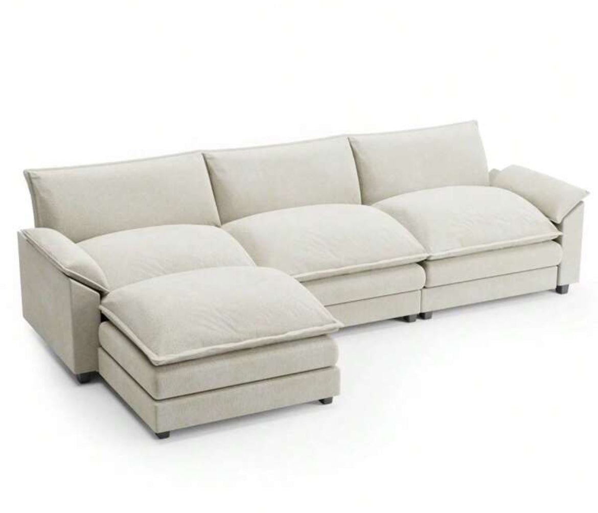 Sectional Sofa 3-Seat Movable Footrest Sofa L-Shaped Sofa With Reversible Toffee Chair