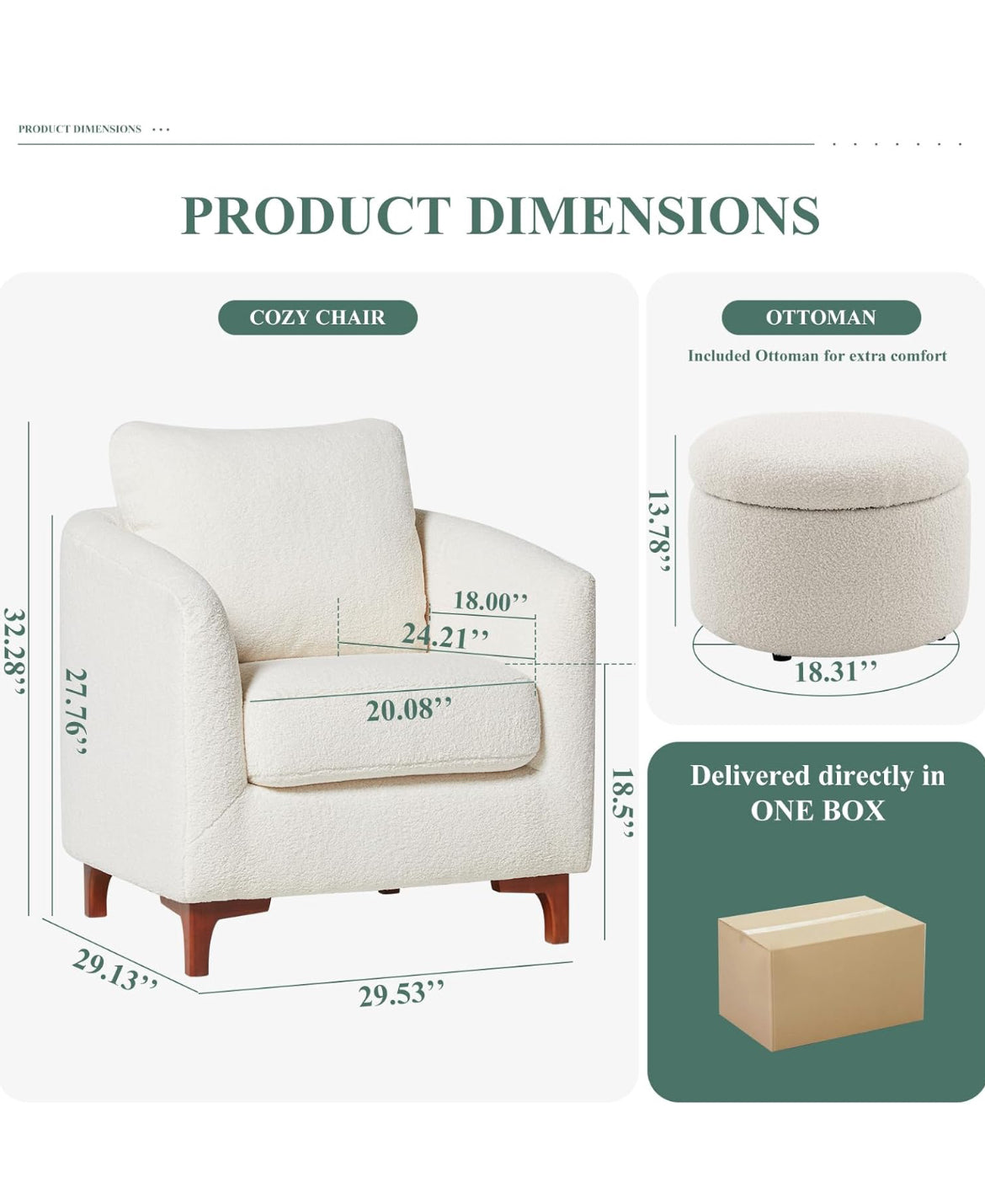 Sherpa Accent Chair with Storage Ottoman Set