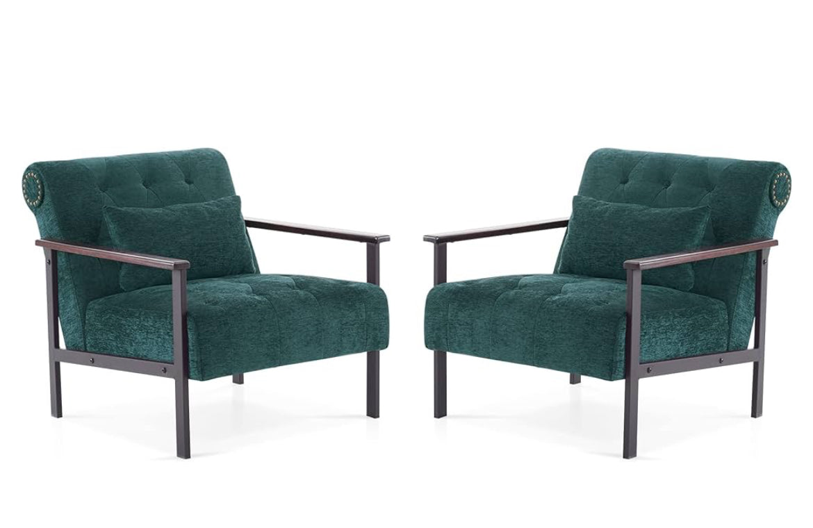 Modern Accent Chairs, Chenille Upholstered Armchair (Set of 2)
