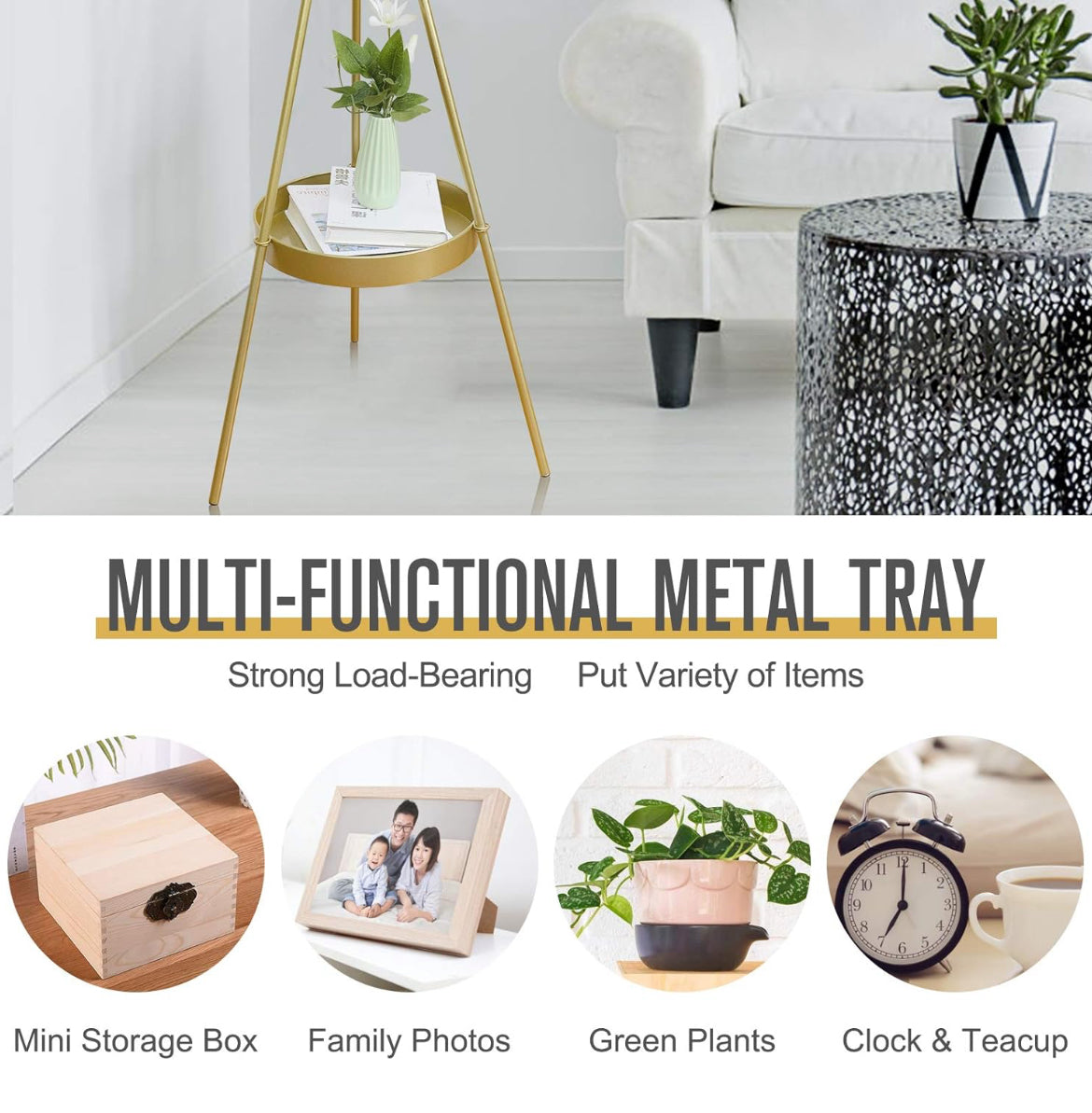 Metal Plant Stand, 2 Tier Plant Holder with Hanging Planters for Indoor Outdoor