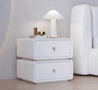 Cream Style Sugar All Solid Wood Bedside Table, Light Luxury Leather Rotatable Storage Cabinet, Modern And Simple Bedroom Rounded Light Luxury Leather Bedside Table