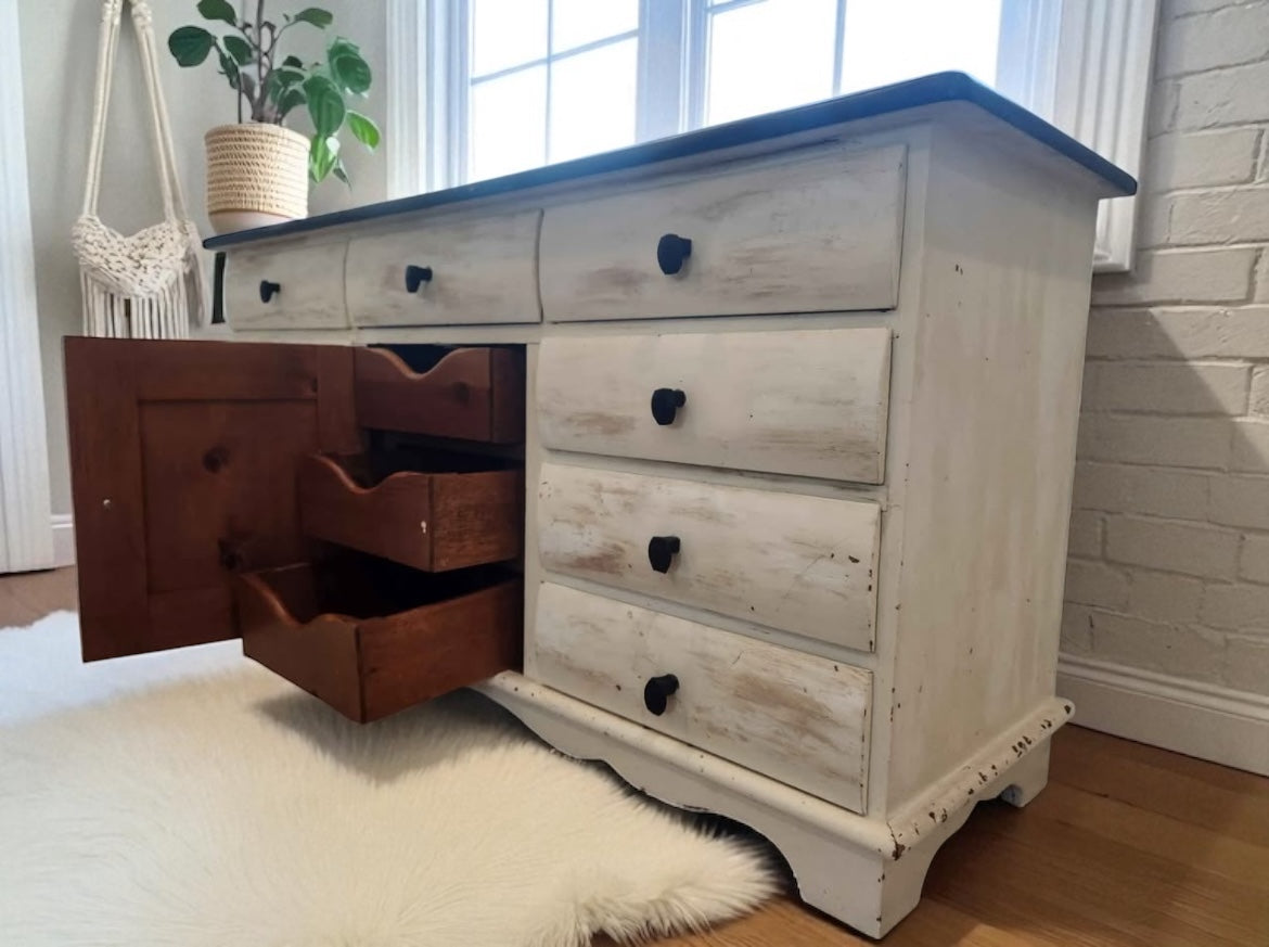 Dresser with antique cream colored finish