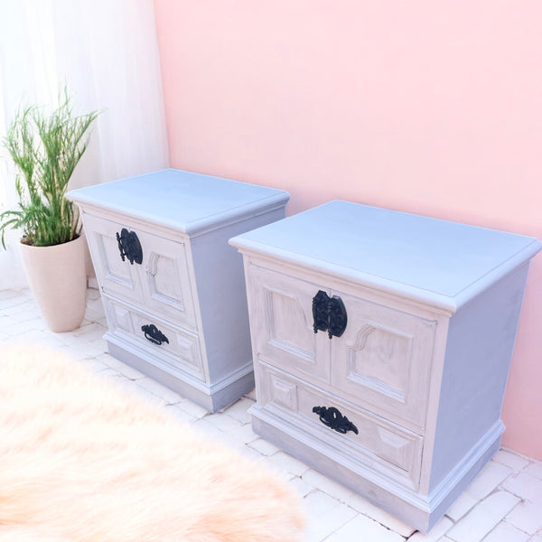 White & Black Refinished Real Wood Nightstands