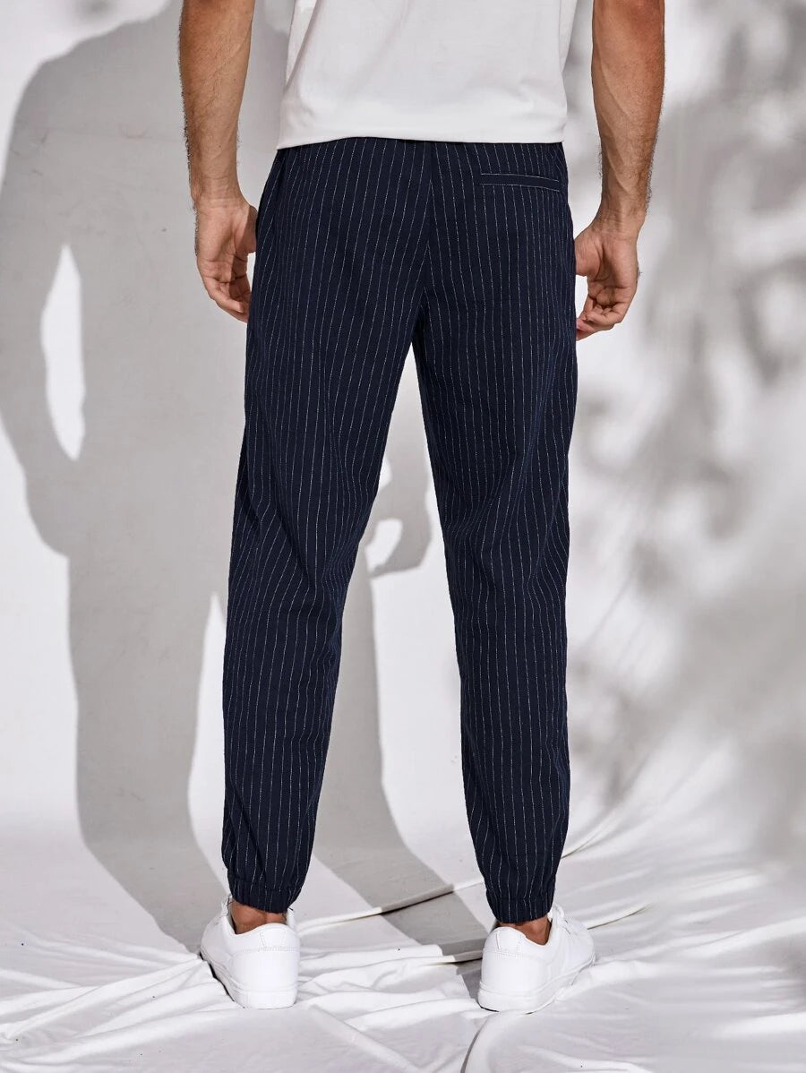 Men Striped Print Carrot Pants