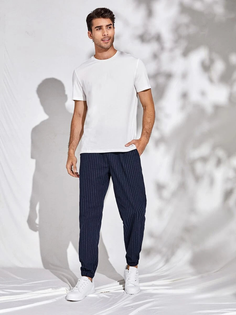 Men Striped Print Carrot Pants