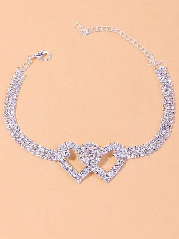 Rhinestone Heart Decor Anklet