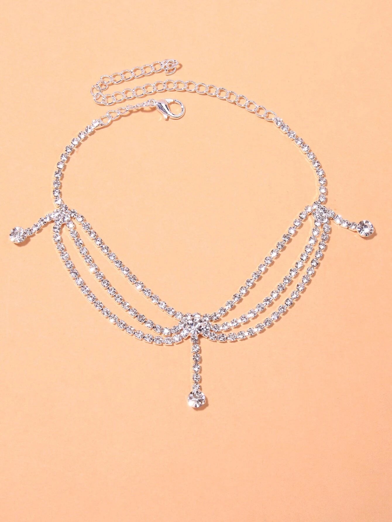 Rhinestone Decor Layered Anklet
