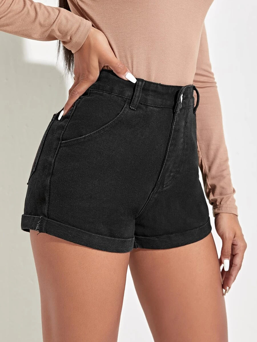 Rolled Hem Denim Shorts