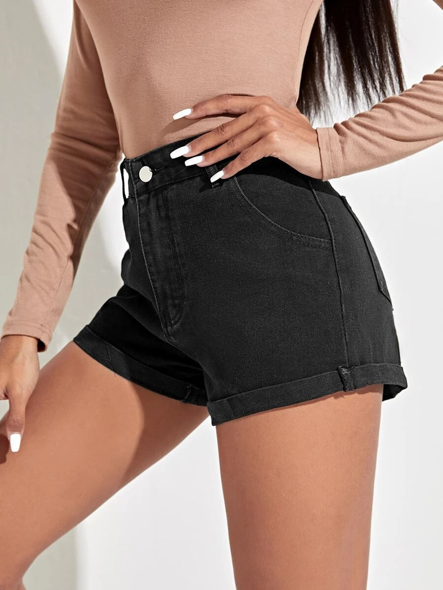 Rolled Hem Denim Shorts