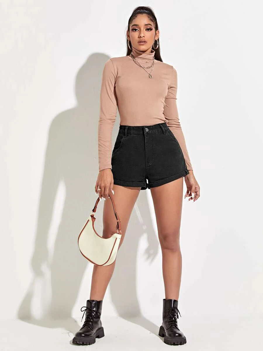 Rolled Hem Denim Shorts