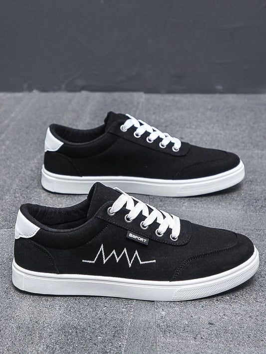 Men Embroidery Detail Lace-up Front Skate Shoes