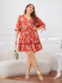 Plus Floral Allover Print Drawstring Cuff Peplum