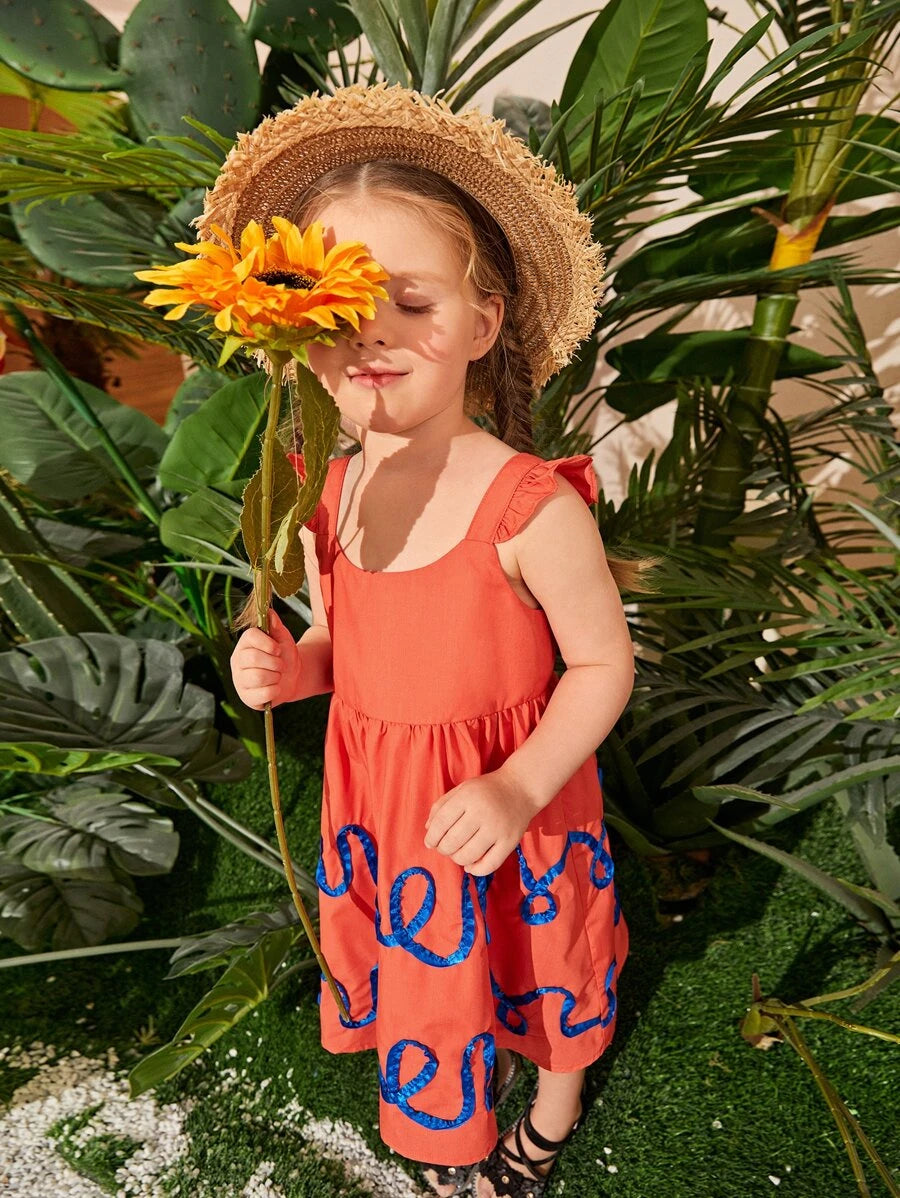 Toddler Girls Graphic Print Ruffle Armhole Dress