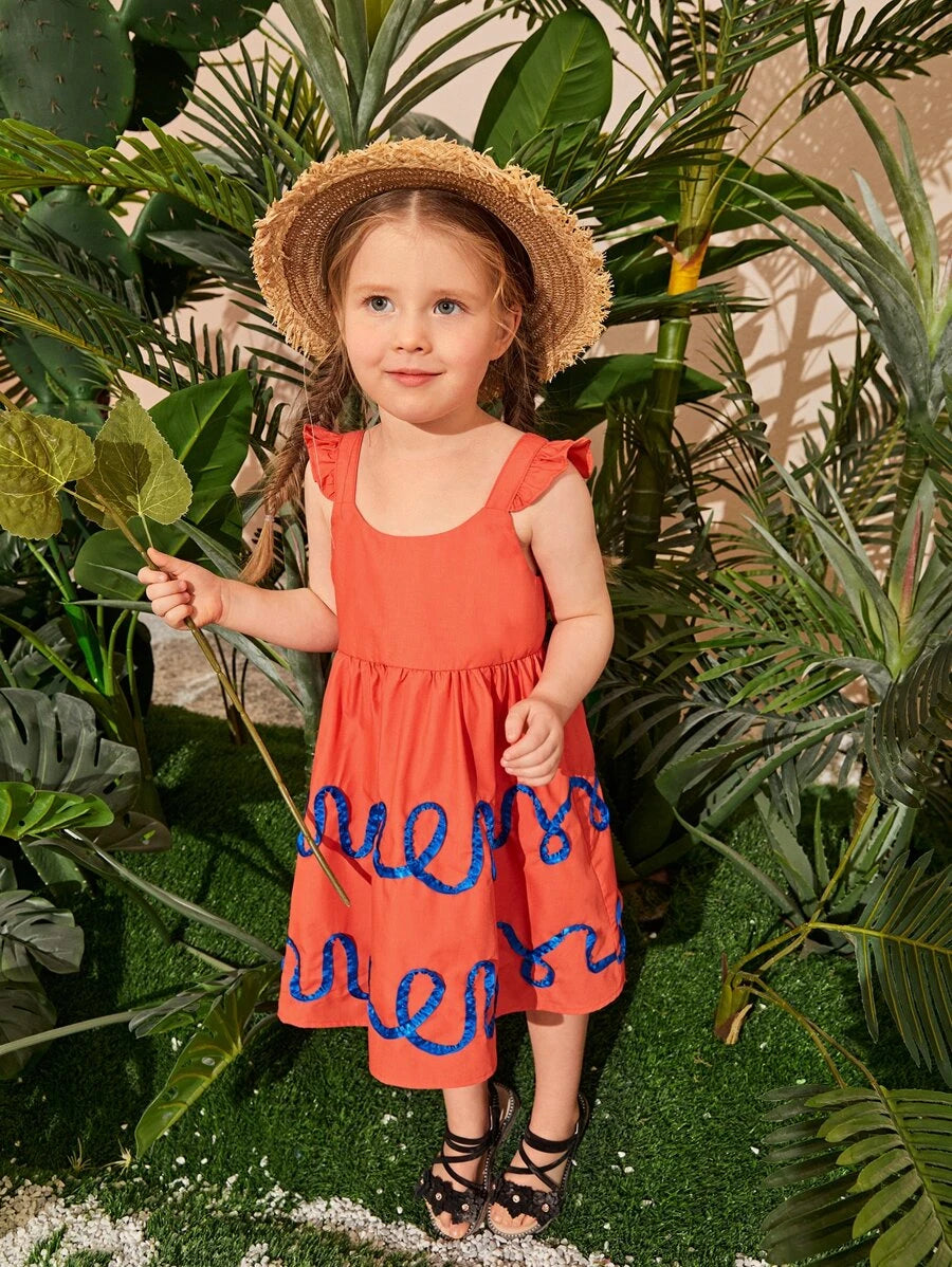 Toddler Girls Graphic Print Ruffle Armhole Dress