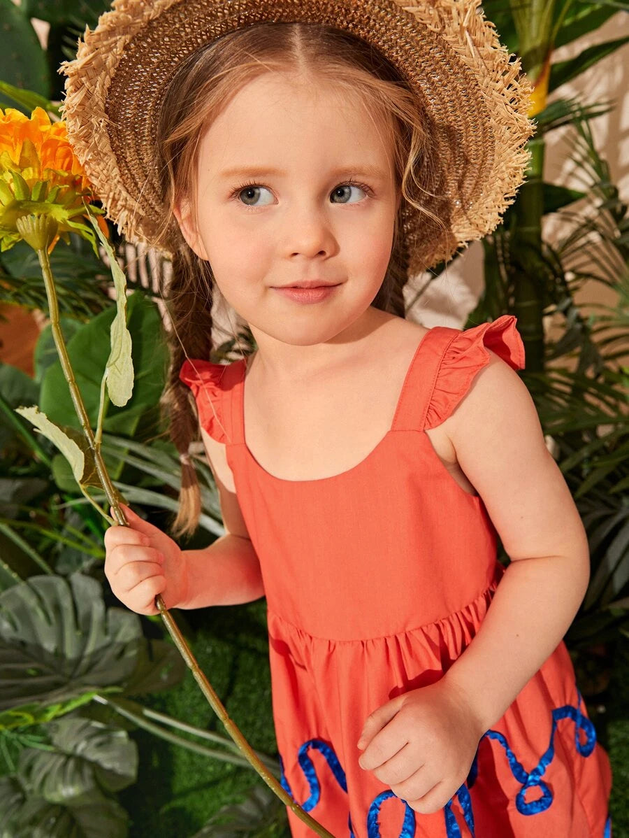 Toddler Girls Graphic Print Ruffle Armhole Dress