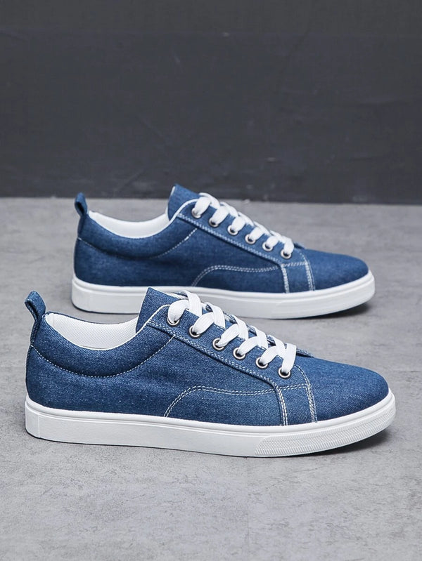 Blue Men Lace-up Front Canvas Shoes