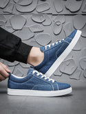 Blue Men Lace-up Front Canvas Shoes