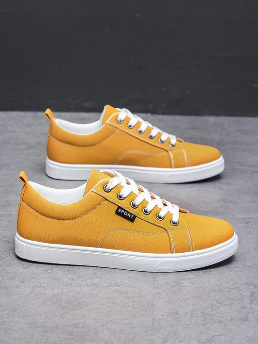 Yellow Men Canvas Lace-up Front Skate Shoes