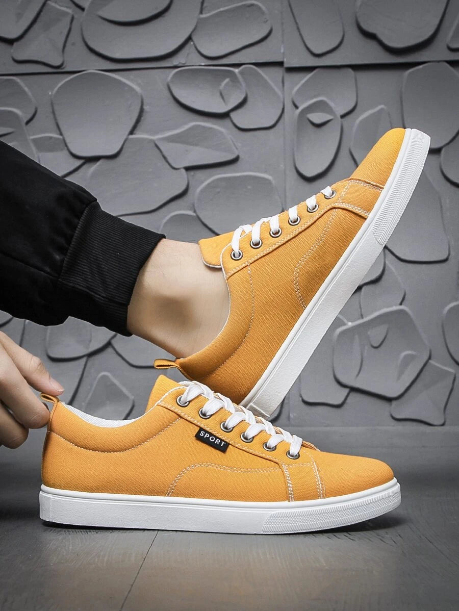 Yellow Men Canvas Lace-up Front Skate Shoes