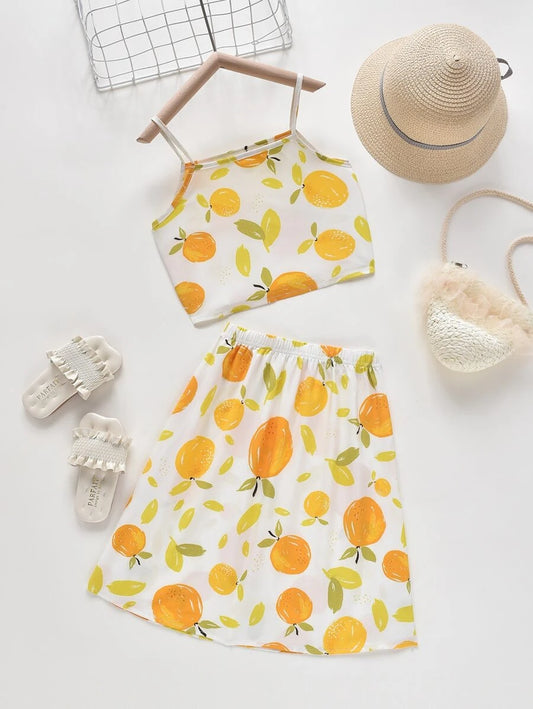 Girls Fruit Print Cami Top & Skirt