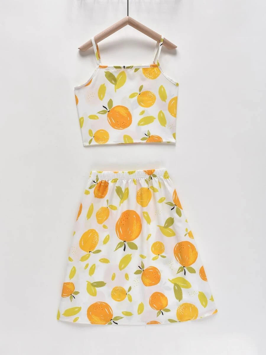 Girls Fruit Print Cami Top & Skirt