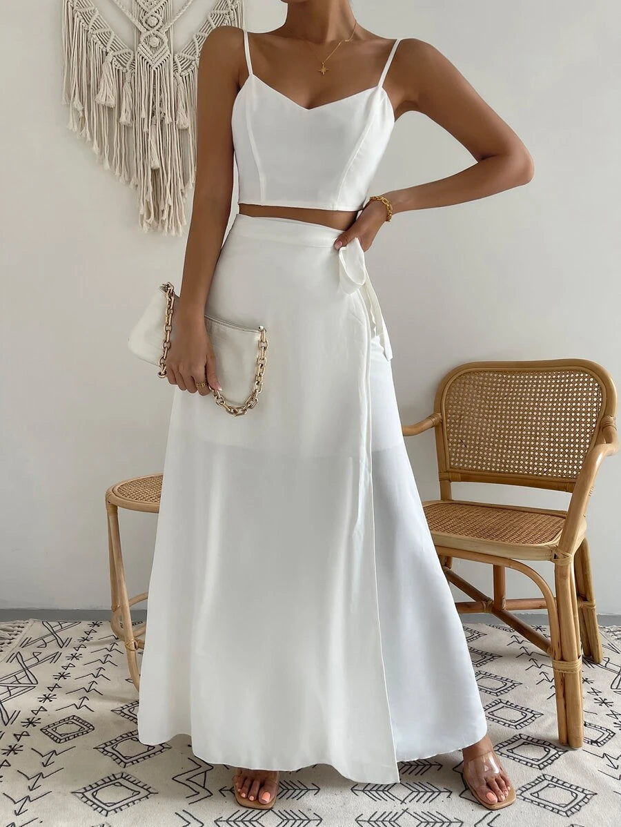 Lace Up Side Crop Cami Top & Wrap Skirt