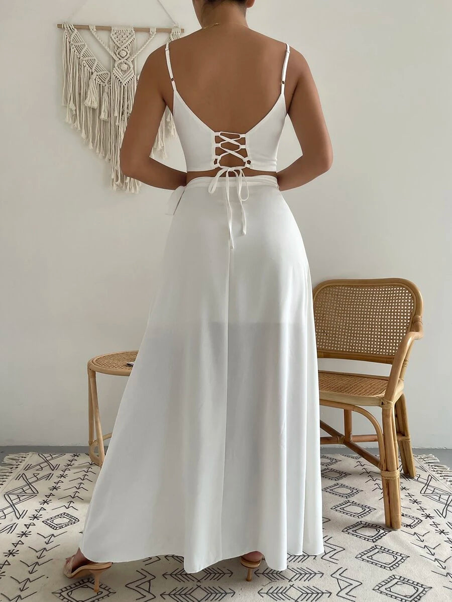 Lace Up Side Crop Cami Top & Wrap Skirt